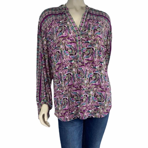 Alfani | Women’s Boho V-Neck Purple, Brown, Green, Blue Print Top Size Large - Picture 1 of 10